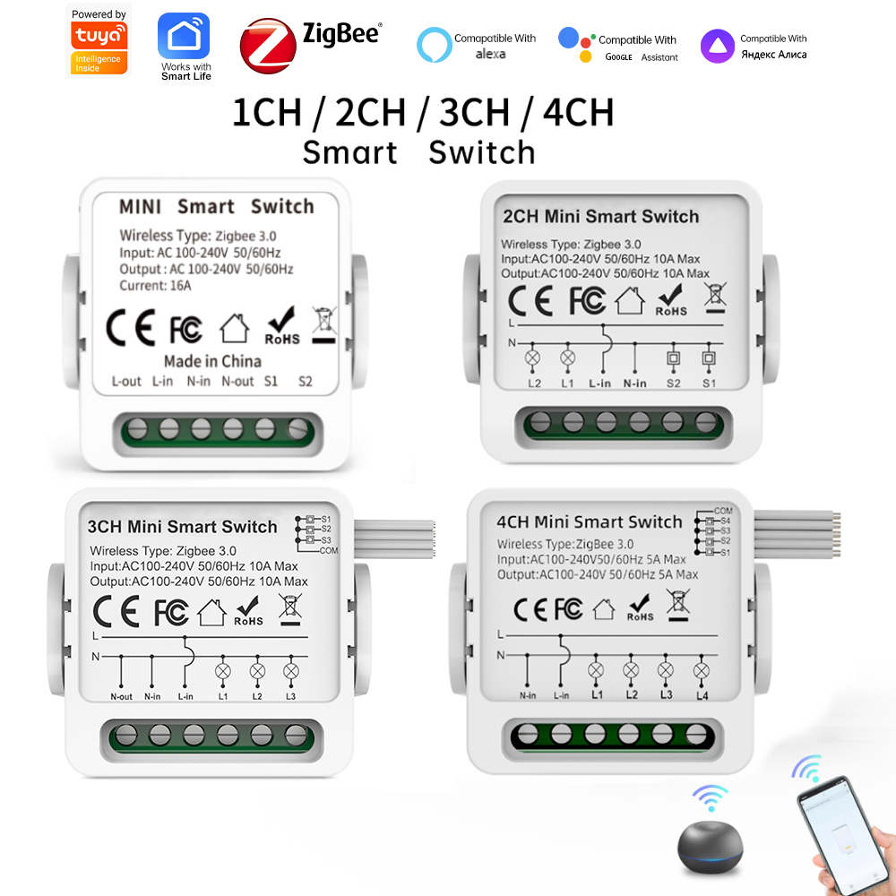 Smart Home Switch - Умный выключатель Tuya Zigbee 3.0, 1/2/3/4-клавишный