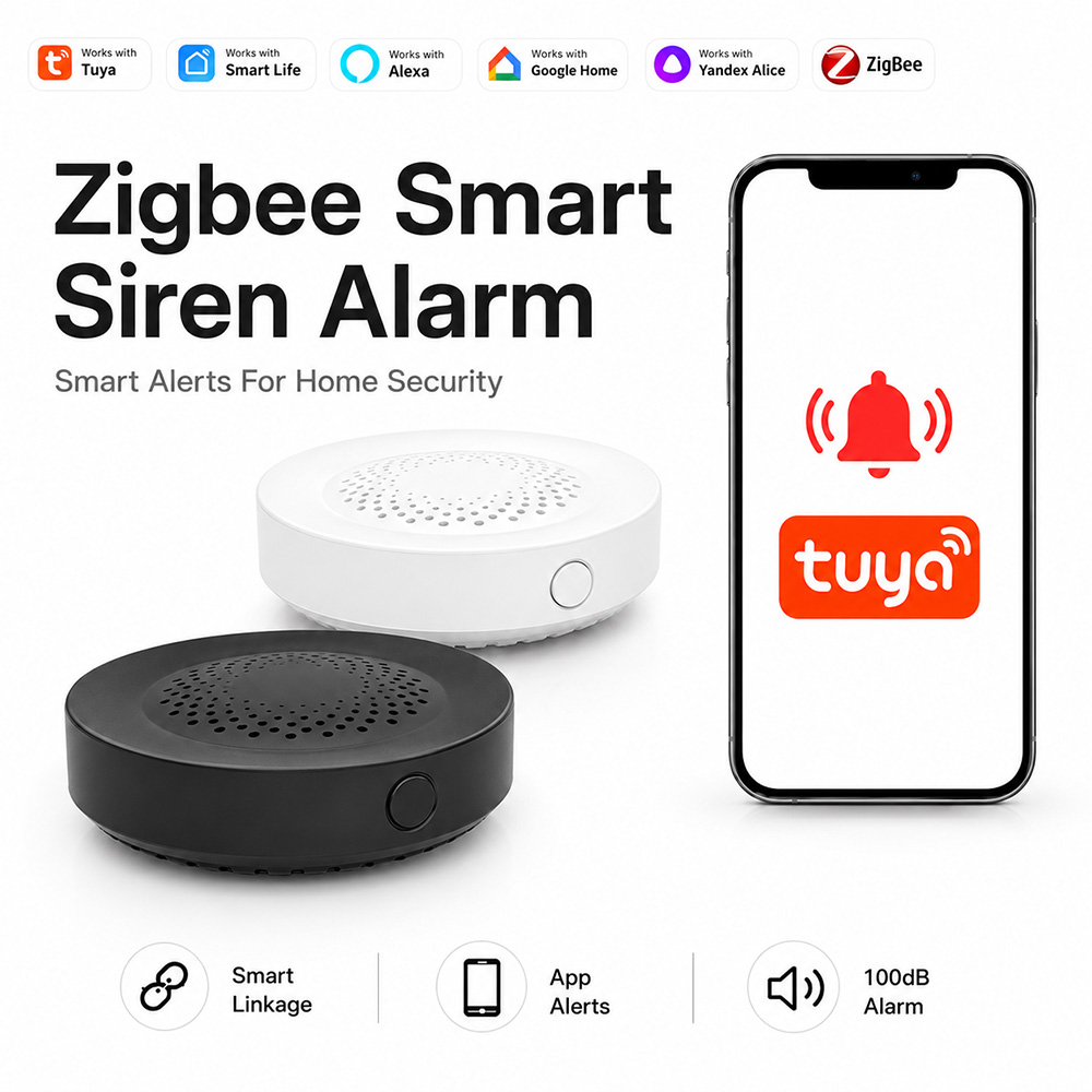 Smart Home Yandex - Сирена-сигнализация Tuya Zigbee 100 дБ, умный