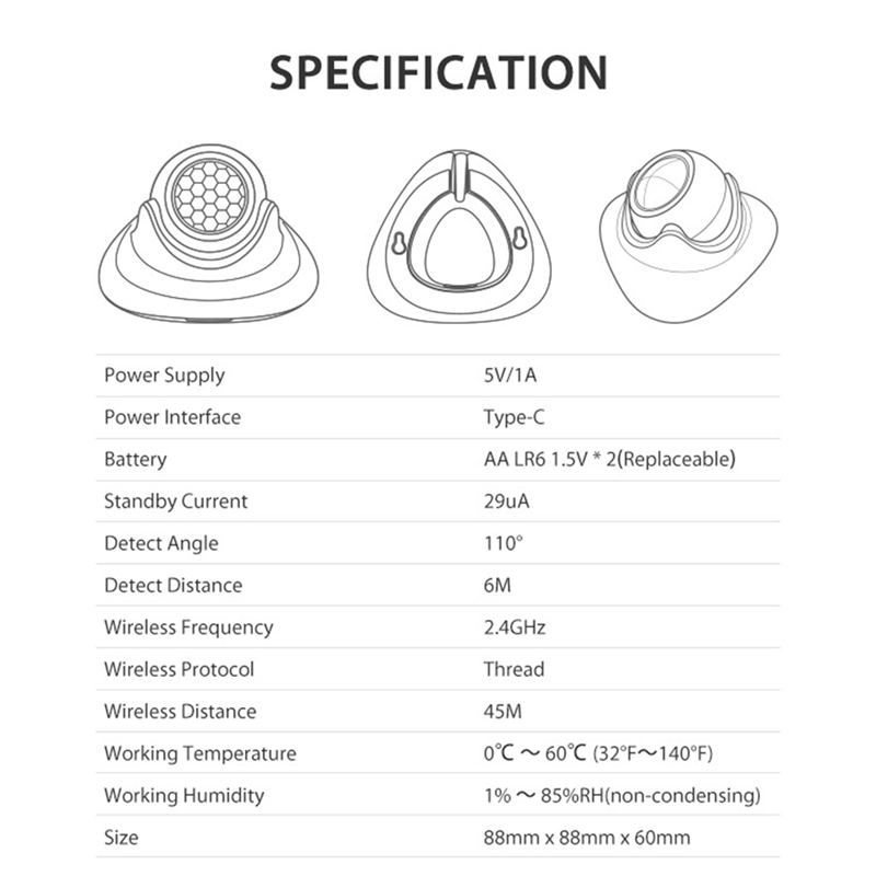 Smart Home Hub Matter - FEDI-Matter Thread Датчик присутствия человека Датчик