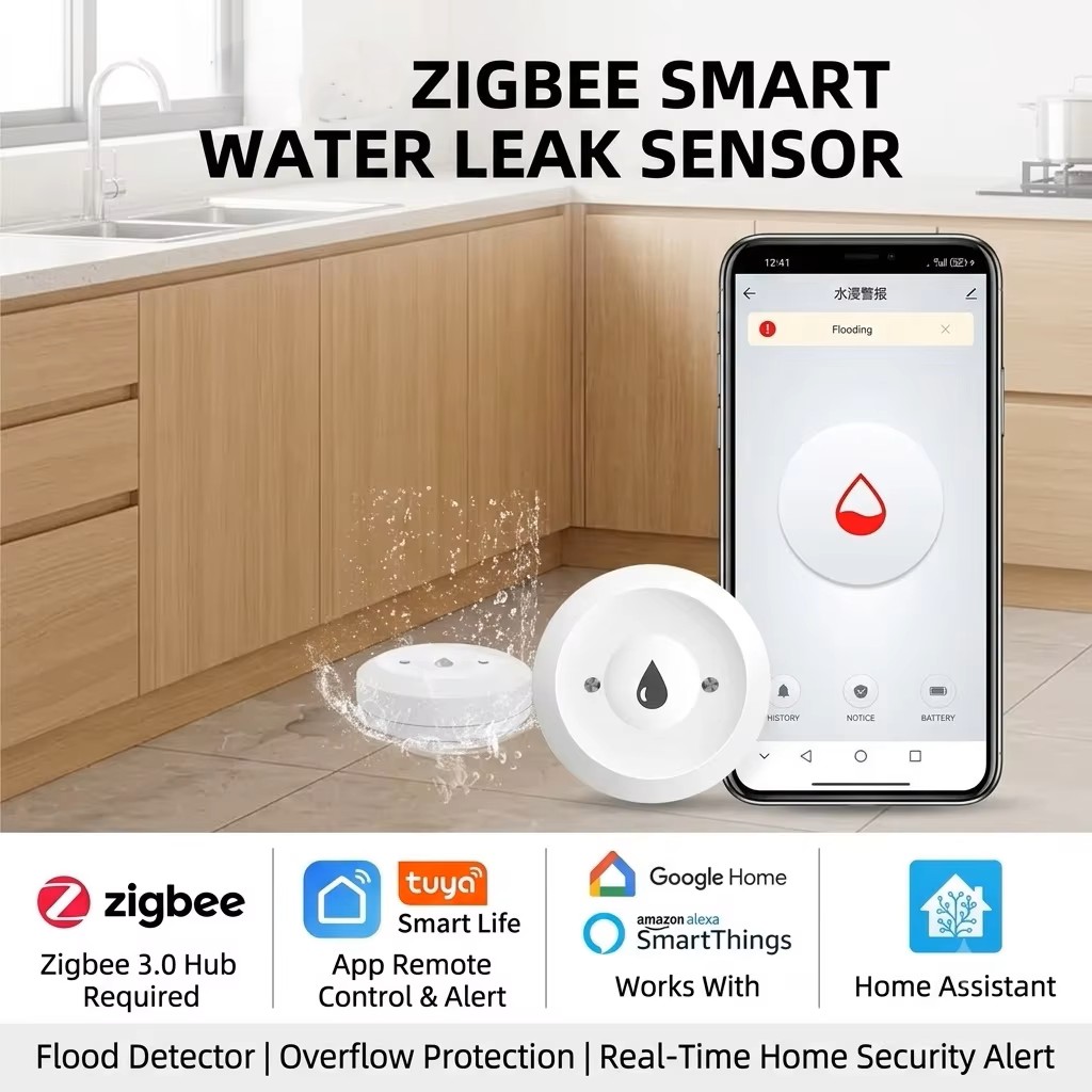Smart Home Hub Matter - Беспроводной датчик протечки воды ZigBee 3.0,
